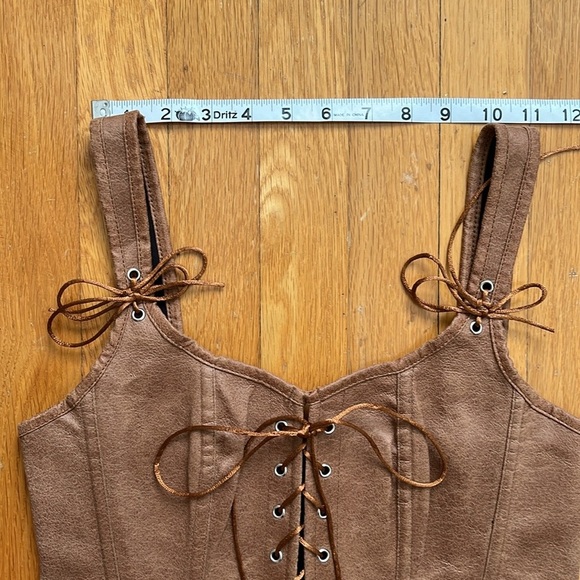 Leather-Look Bodice / Corset Top / Stays Brown Tan Fits Like XS / S Lace Up - Picture 13 of 14